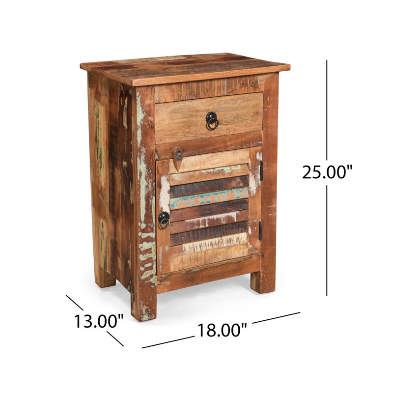 Table d'appoint latérale, rangement, métal noir 25 po, bois naturel vieilli
