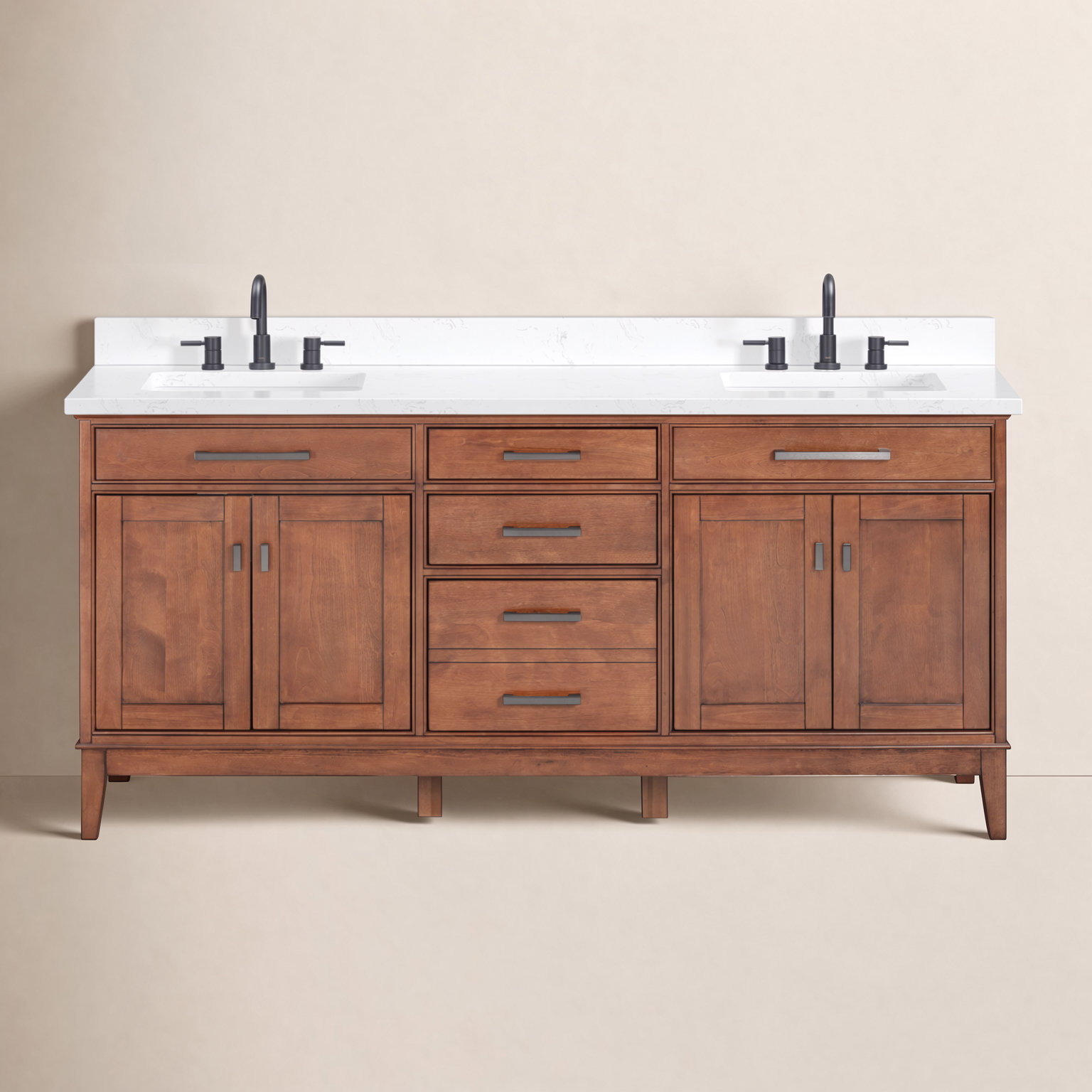 72" Carrara Marble Double Bathroom Vanity, Tobacco, Cala White