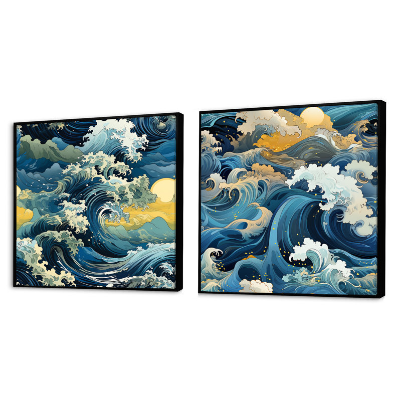 Quijano - Ensemble de 2 collages nautiques et carrés de plage, Cadre flottant noir, H 16 po x l 33 po