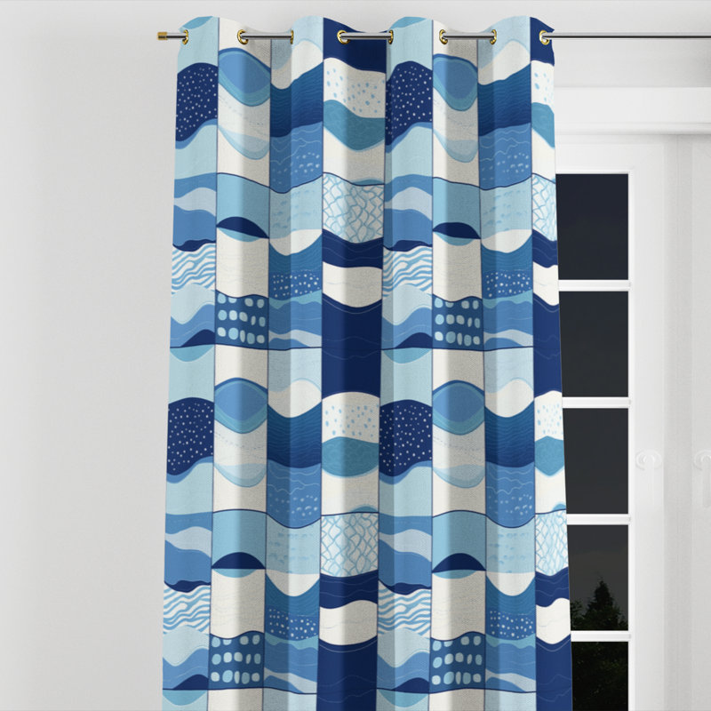 Rideaux obscurcissant Patchwork Room - Rideau à œillets Blue Ocean - 1 panneau, L 52 po x L 120 po, Œillets dorés