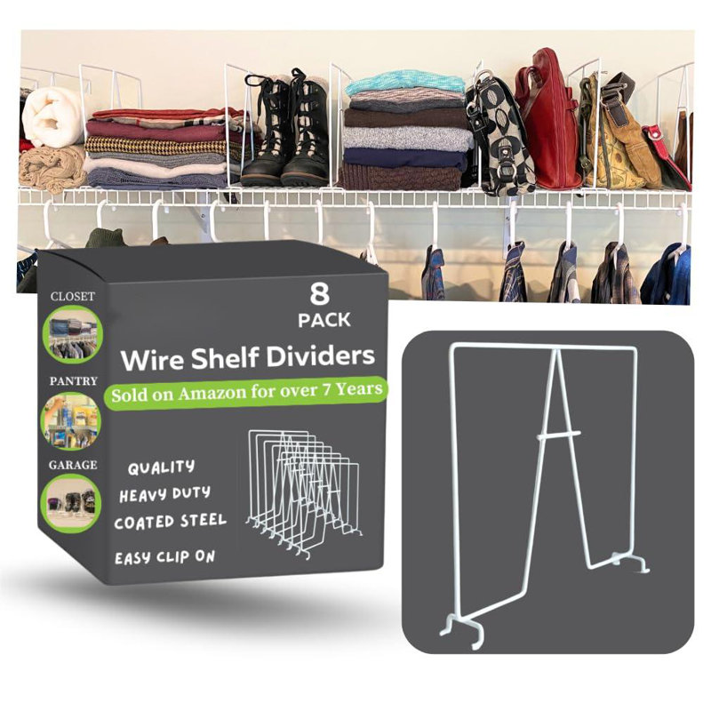 Hauts séparateurs de tablettes en fil métallique - paquet de 8 - Rangement et organisation pour placard de bureau / garde-manger / garage