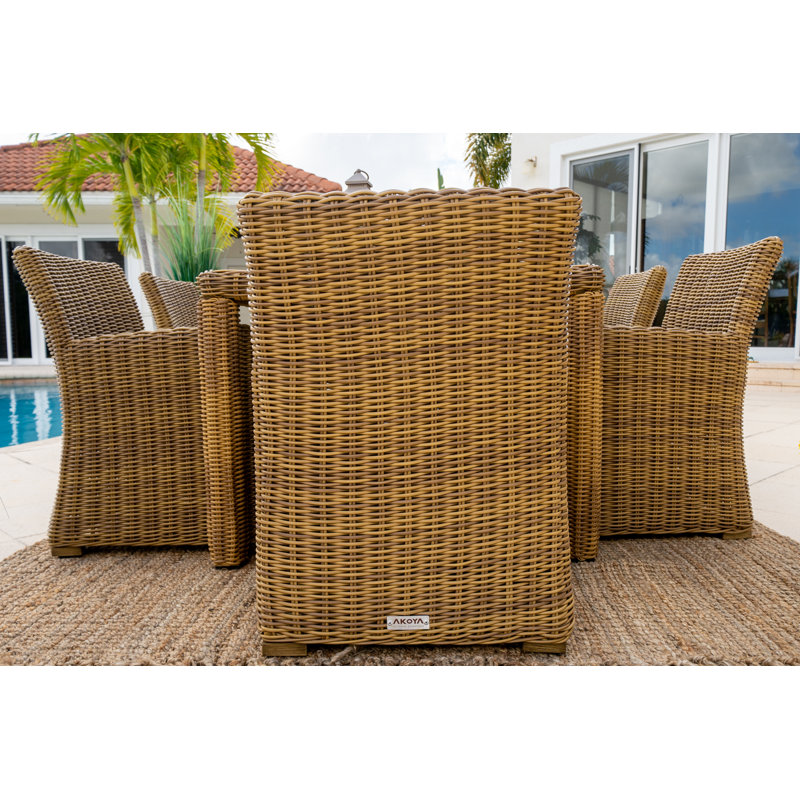 Malmo 8 - Person Wicker Patio Dining Set with Rectangular Table , Cushions Included, Sunbrella Navy