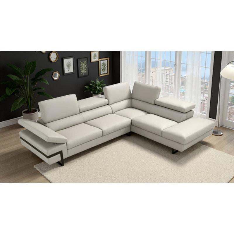 Norwich RAF Sectional in Light Grey, Light Grey Leather