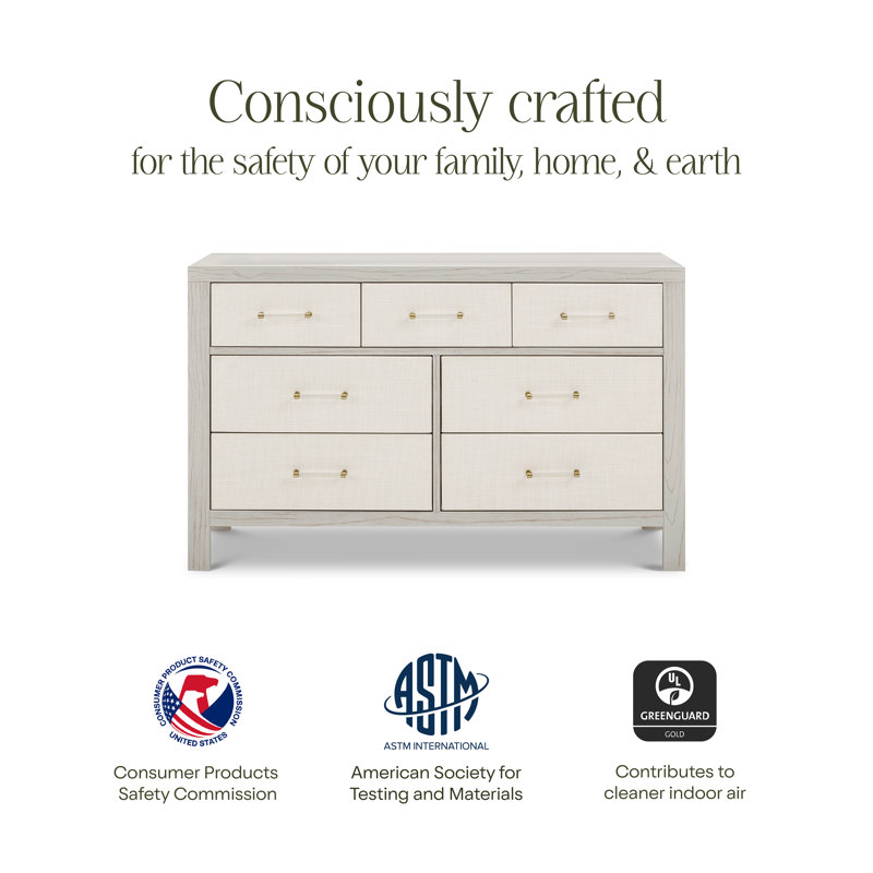 Eloise 7-Drawer Assembled Dresser, White Driftwood/Performance Pearl Eco-Weave