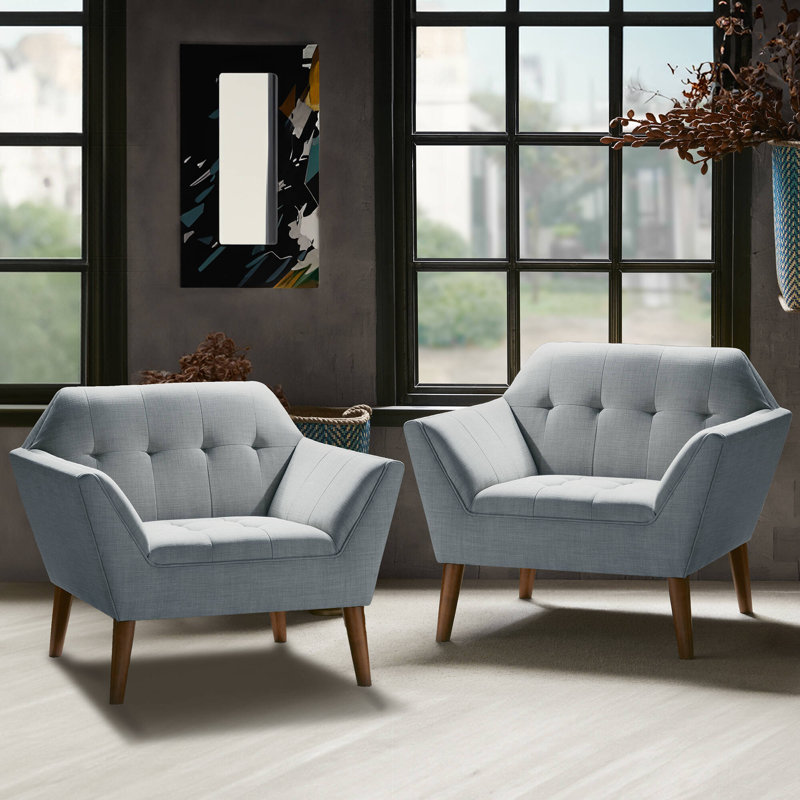 Fauteuil rembourré Maxton Merrylite de 94 cm de large avec dossier capitonné, bleu pâle, Polyester bleu clair