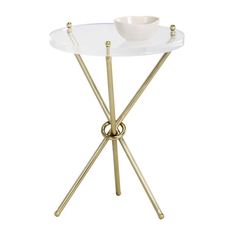 Luxe Gold & White Round Metal Acrylic End Table
