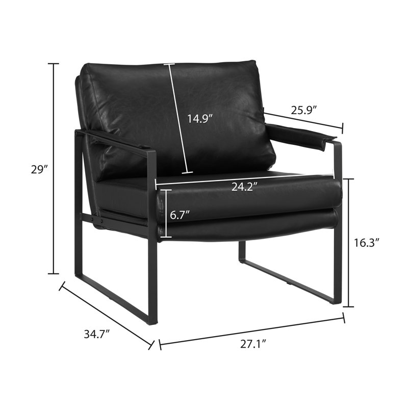 Fauteuil 27 po en similicuir et noir, Noir