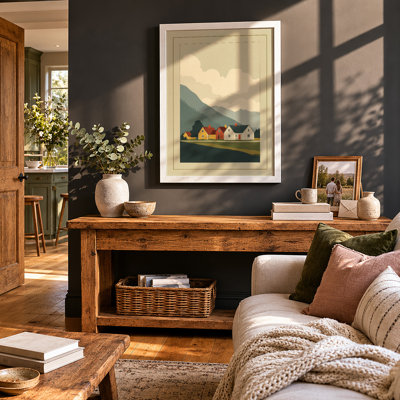 Houses and Mountains Scandinavian - Framed Print