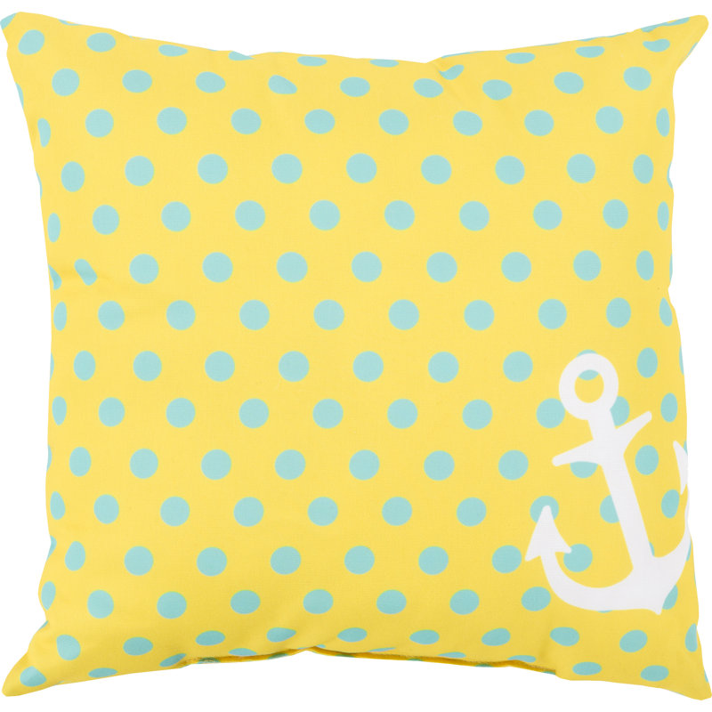Rain Polka Dots Outdoor Throw Pillow, 18" H x 18" W x 4" D, Sky Blue/Ivory