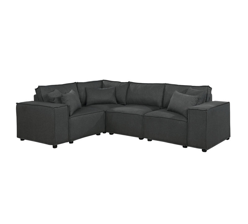 Melrose 99" Modular Sectional Sofa With Ottoman In Dark Gray Linen