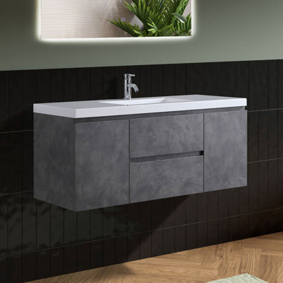 48" Modern Floating Bathroom Vanity with Integrated Sink with Overflow, Carrara Marble Laminate
