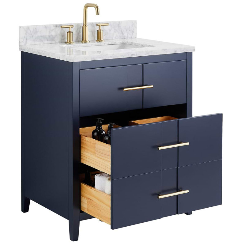Iconic 30" Freestanding Standard Single Bathroom Vanity with Top, Navy, Gold