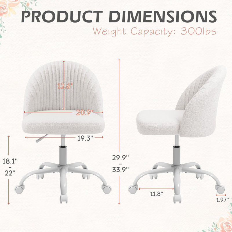 Task Chair Teddy teddy Velvet Make Up Chair Office Chair With Wheels, White, White