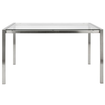 Contemporary Dining Table in Stainless Steel with Clear Glass Top by LumiSource