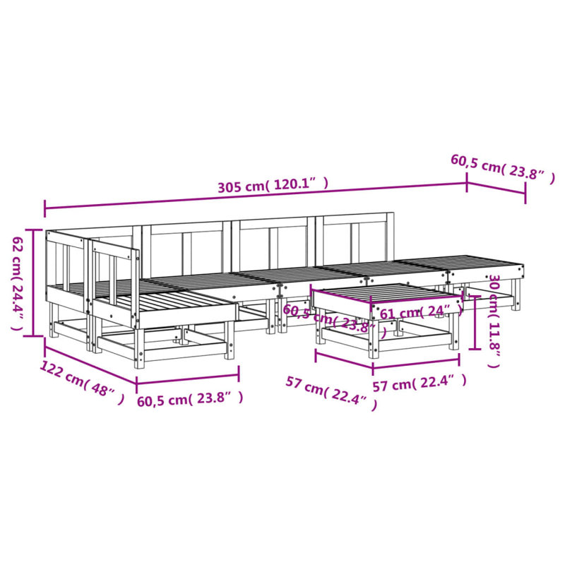  Ensemble de salon de jardin modulaire en bois de pin massif blanc