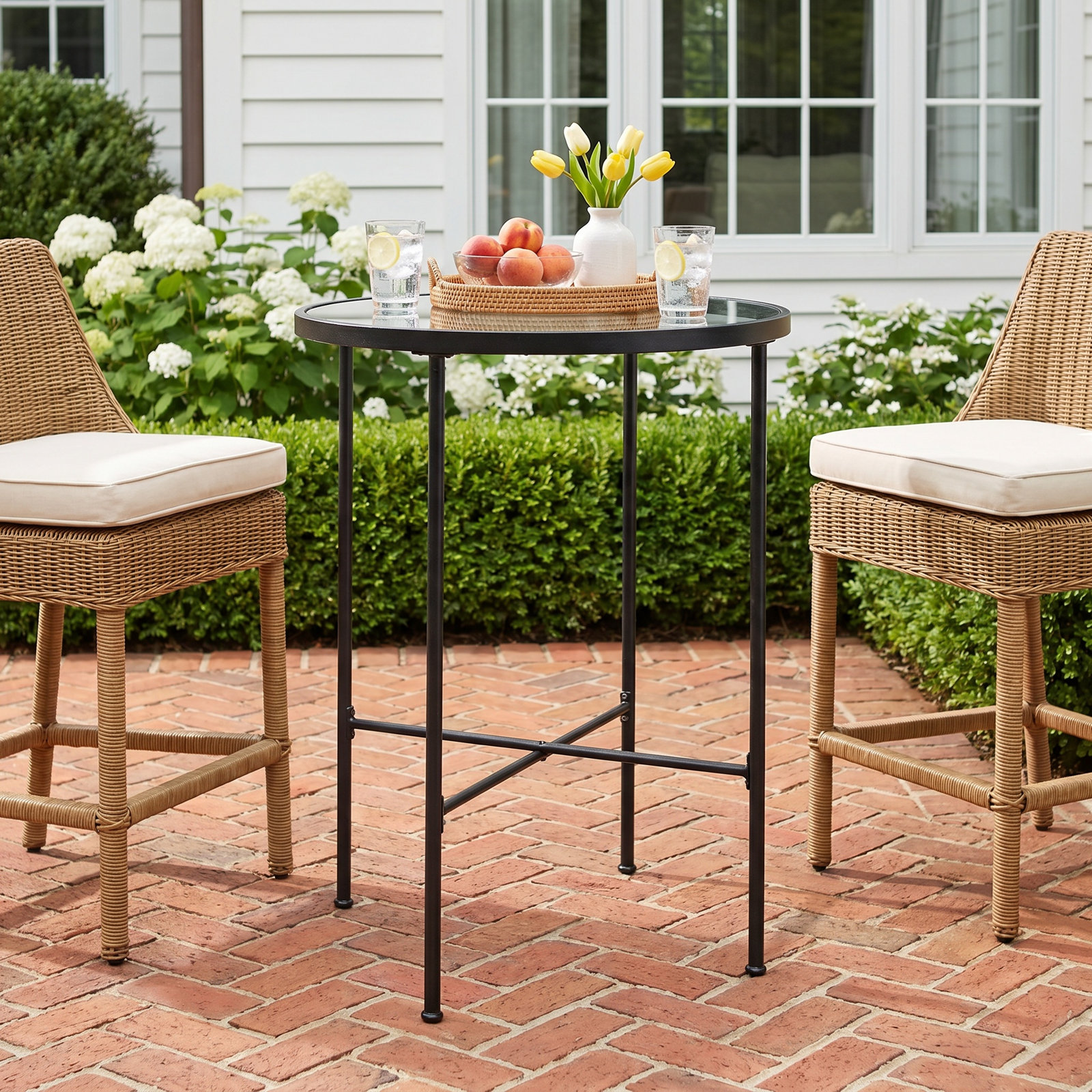 Lucier 32'' Glass Outdoor Bar Table