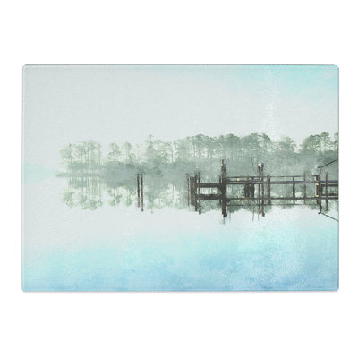 Tempered Glass Trees Reflecting in a Lake in North Carolina Painting Chopping Board