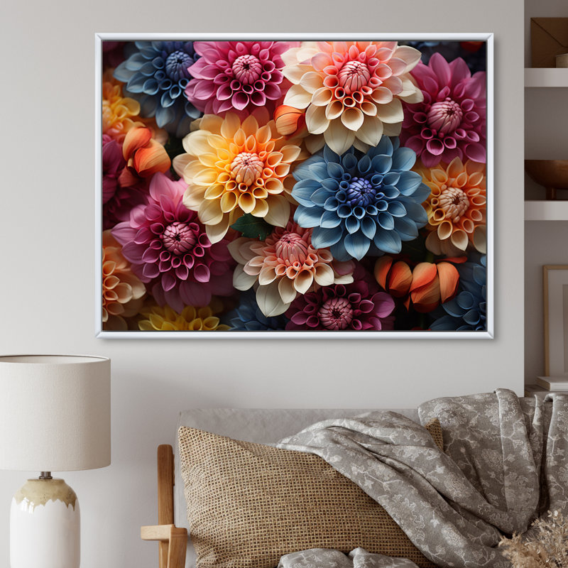 " Mums Field Vibrant ", 24" H x 32" W x 1" D, White Floater Framed