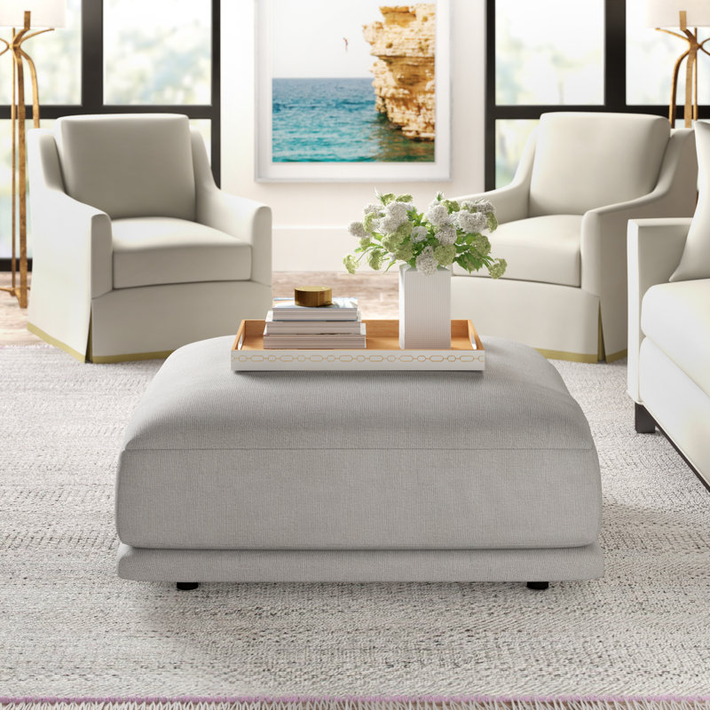 Sunday Square Ottoman, Camel Velvet Polyester Blend