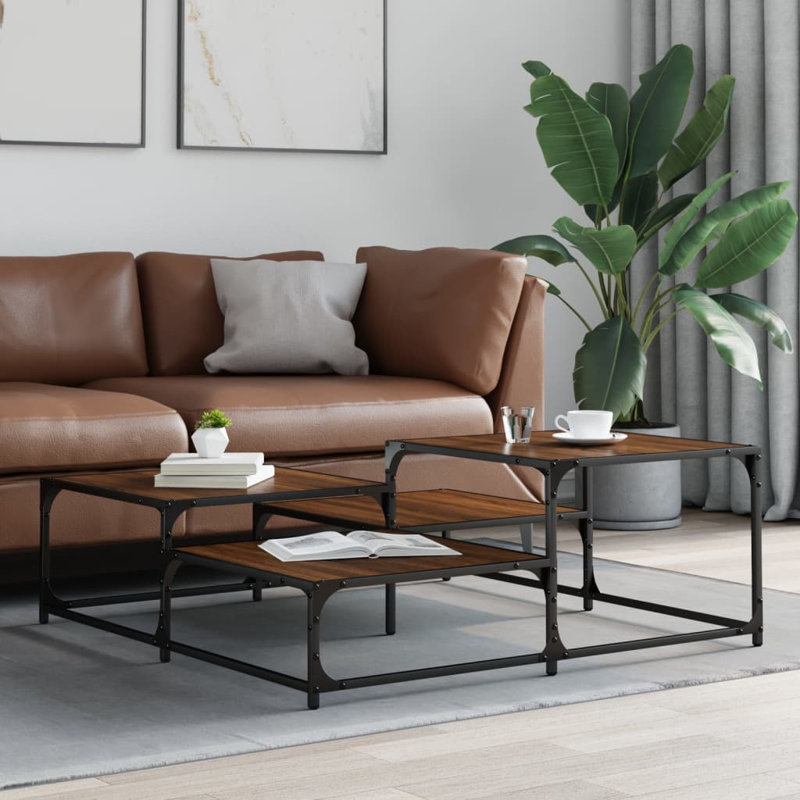 Table basse simple avec rangement Wulfe, H 15,7 po x L 42,1 po x l 42,1 po, Chêne brun