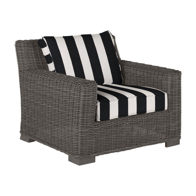 Rustic Woven Lounge Chair, Slate Gray, Welt, Cabana Stripe Midnight
