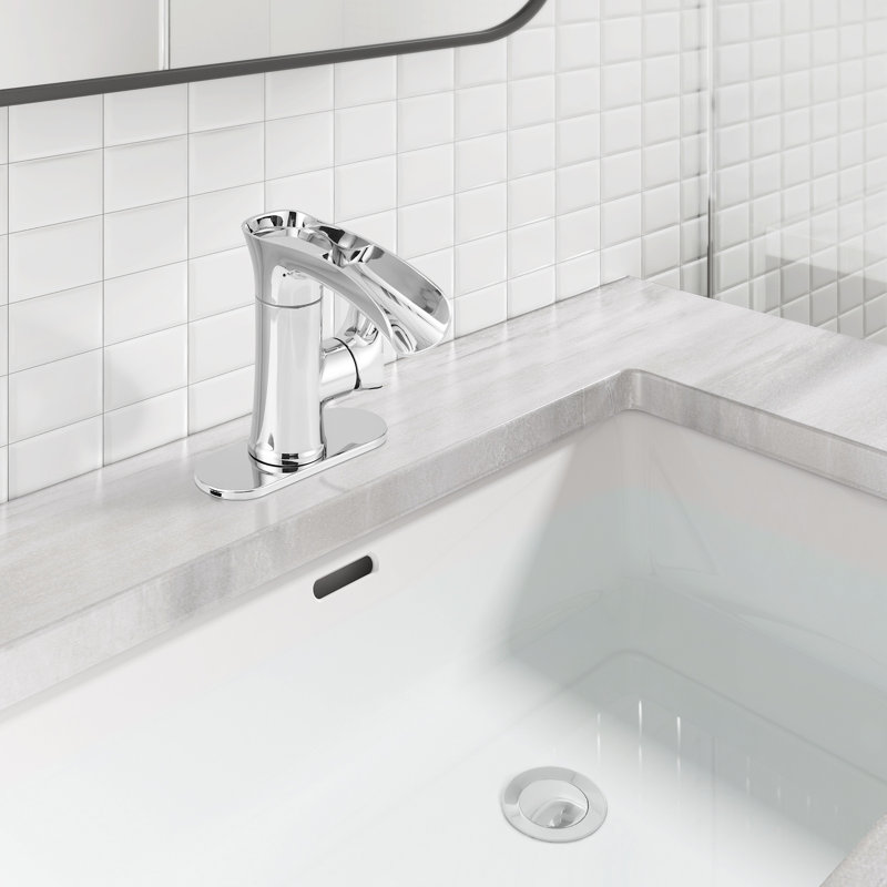 Robinet pour salle de bain à poignée simple avec conduites d'eau, Chrome poli