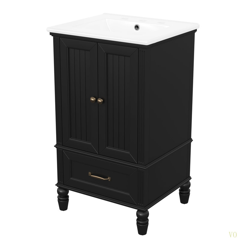 Meuble-lavabo de 20 po avec lavabo, armoire de salle de bain avec deux portes, butoir de porte magnétique et patins réglables, tiroir