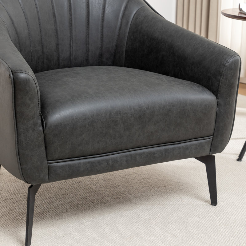 Fauteuil demi-tonneau en simili cuir Ammon, Similicuir noir