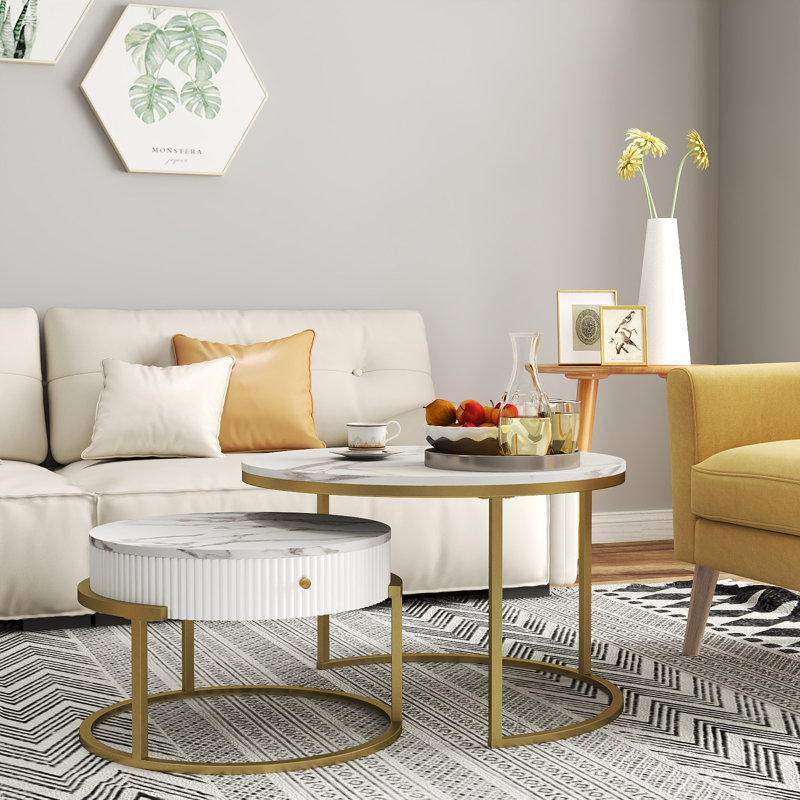 Frame Coffee Table with Storage, Gold