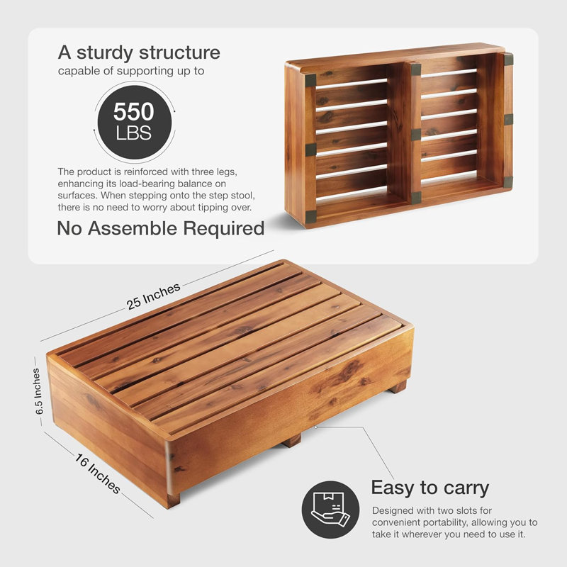 Tabouret 6,5 "à une marche pour personnes âgées, marchepied en acacia