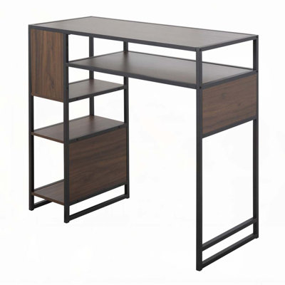 Table présentoir à hauteur de bar avec espace de rangement et bois de noyer par LumiSource