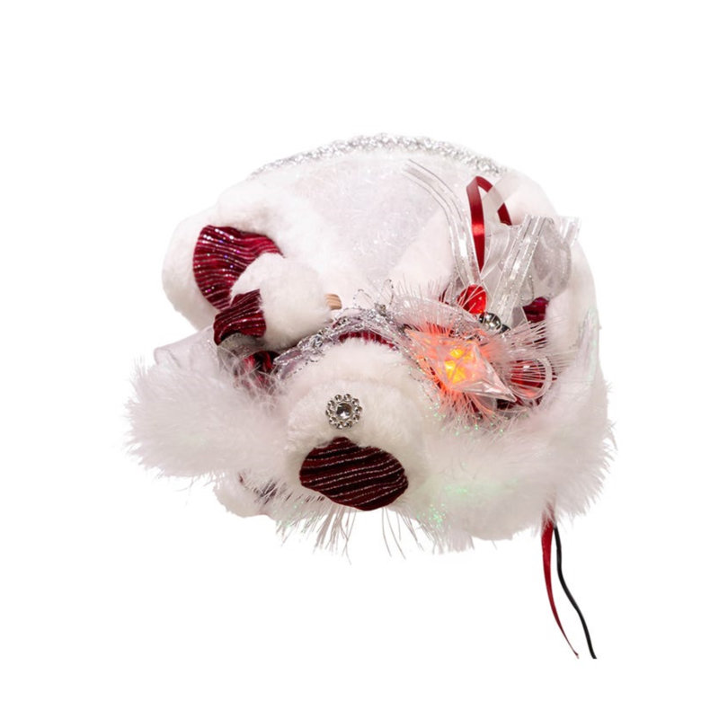 14-Inch White, Silver, and Burgundy Angel Tree Topper with LED Lights