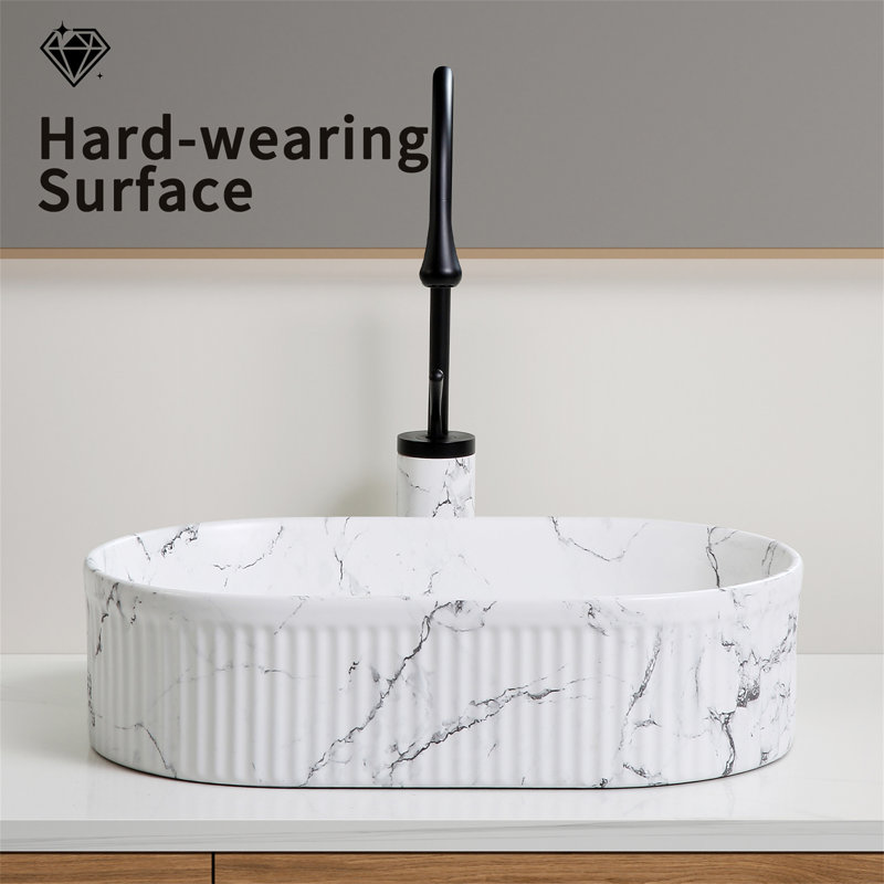 Oval Vessel Sink Black White Marble 19X12 Inch Bathroom Vessel Sink Round Above Counter Sink