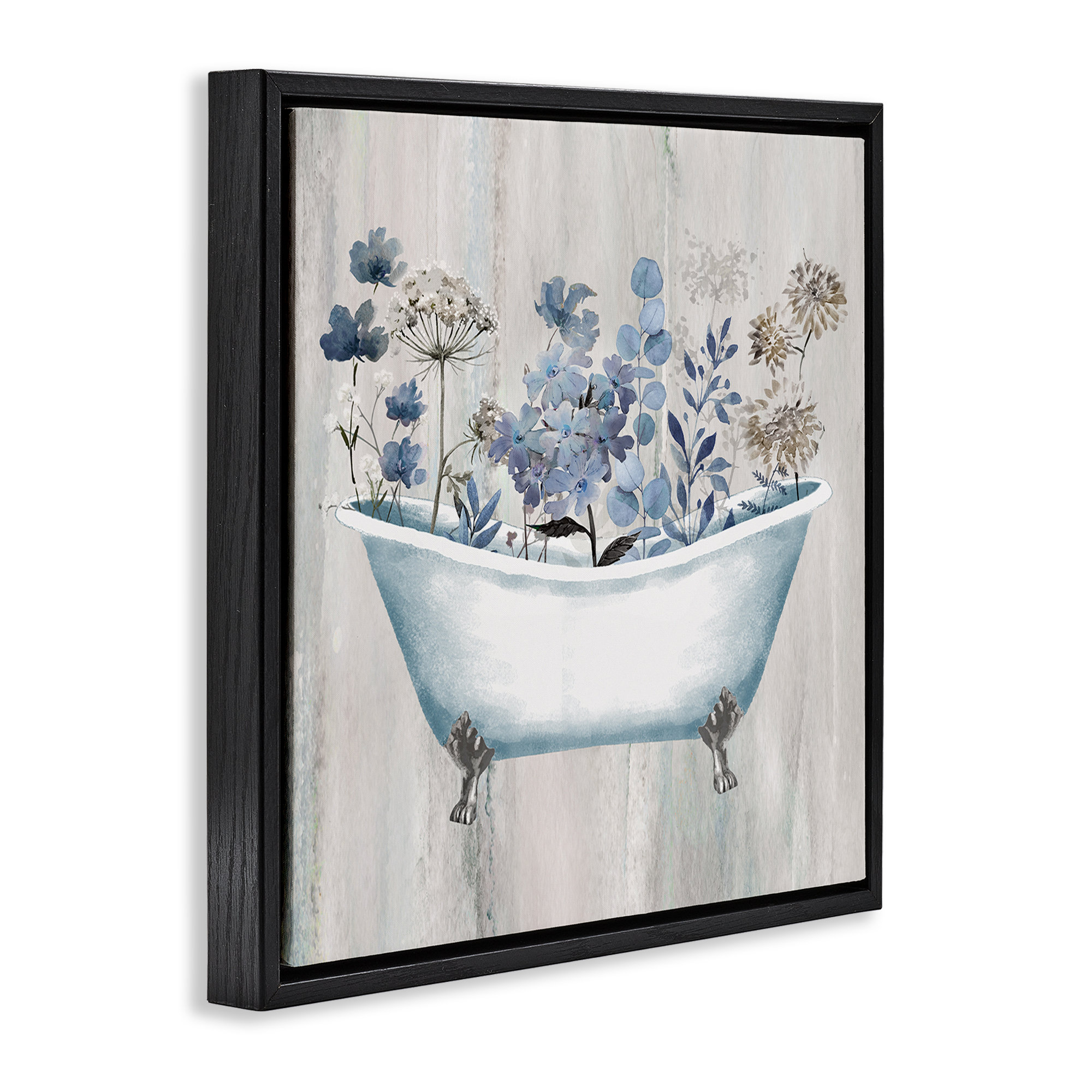 Winston Porter Rustic Blue Floral Tub Framed Floater Canvas Wall Art by ...