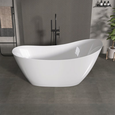 Baignoire autoportante ovale en acrylique brillant blanc brillant
