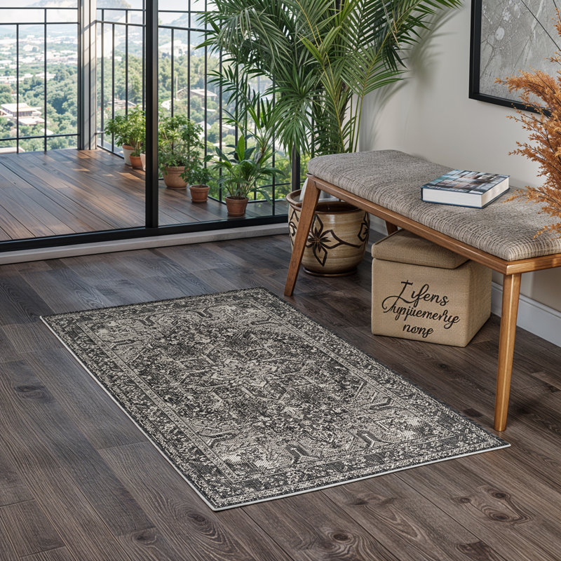 Arrowyn Indoor & Outdoor Boho Rug Grey/Ivory, Rectangle 80 x 150cm