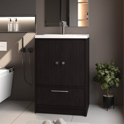 Meuble-lavabo à 2 portes de 36 po de hauteur, 24 po de largeur et 17,8 po de profondeur avec lavabo et tiroir, finition, panneau de particules, imperméable moderne pour la salle de bain