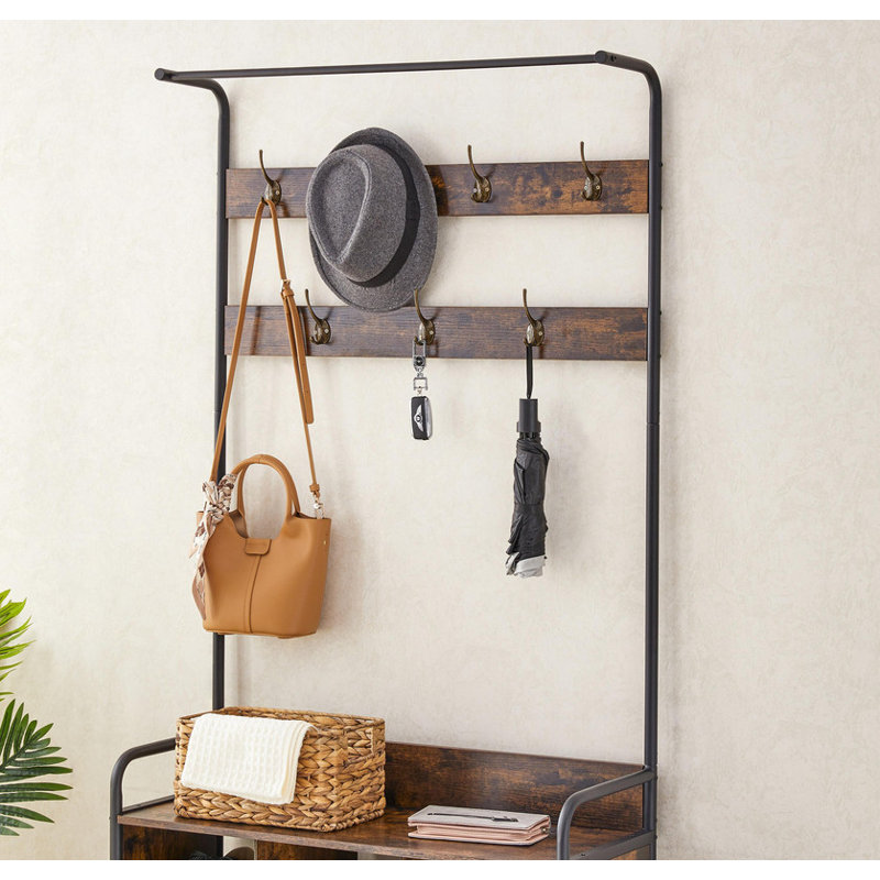 Coat Rack, Hall Tree with Shoe Rack for Entryway, 3-in-1 Entryway Coat Rack and Storage Rack, with 7 Hooks, a Hanging Rod