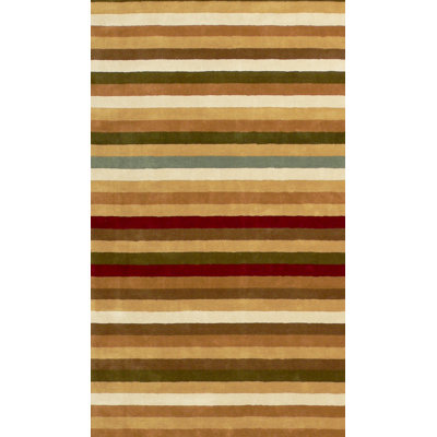 Tapis rayé touffeté à la main brun / rouge / vert Brigg