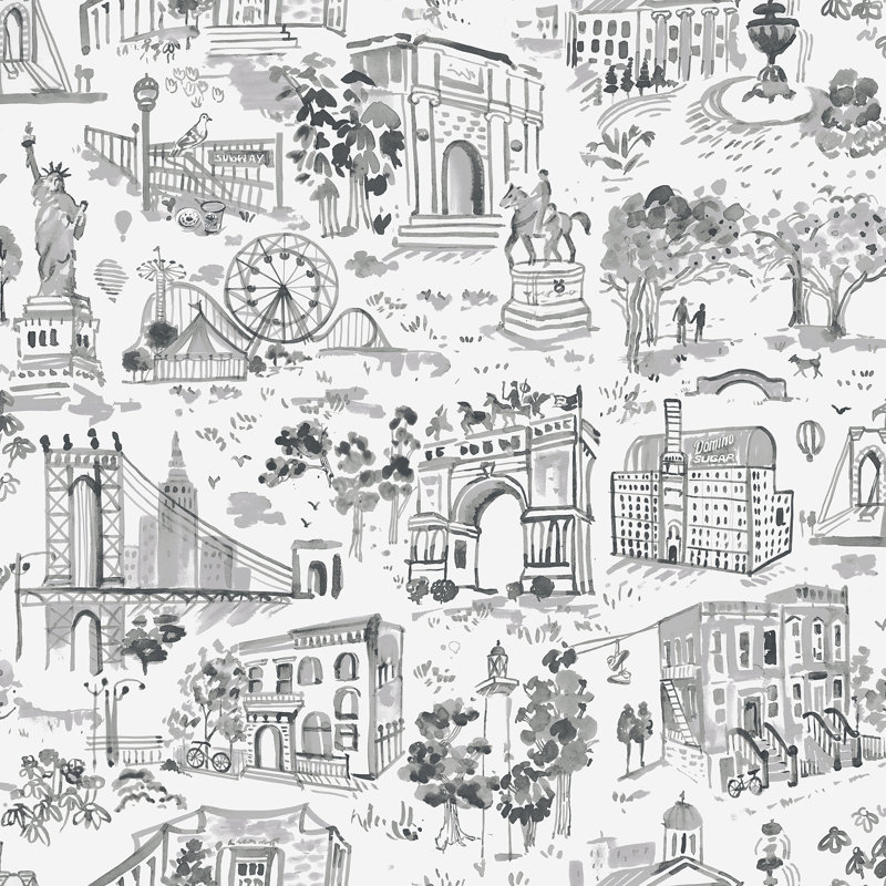 Toile de New York, papier peint graphite à peler et coller, Noir