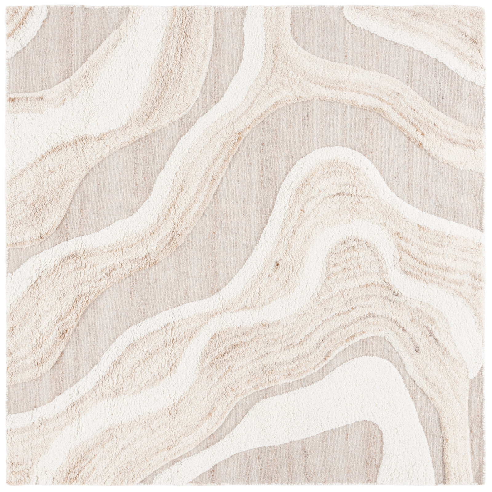 Lyonel Ivory Brown Abstract Rug, Square 6'