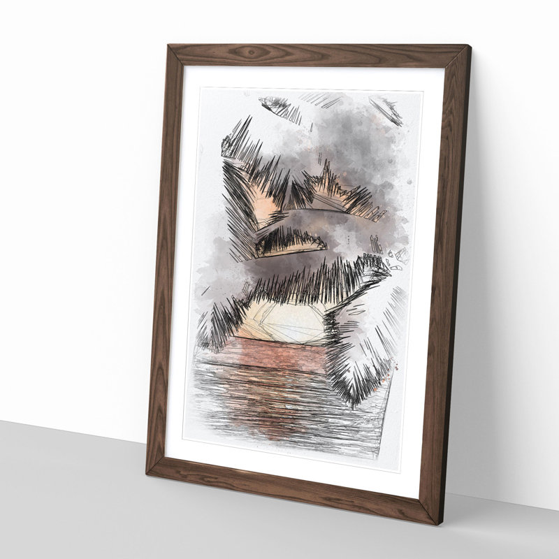 Palm Tree Sunset - Single Picture Frame Painting on MDF, 87cm H x 62cm W x 2cm D, Walnut Framed