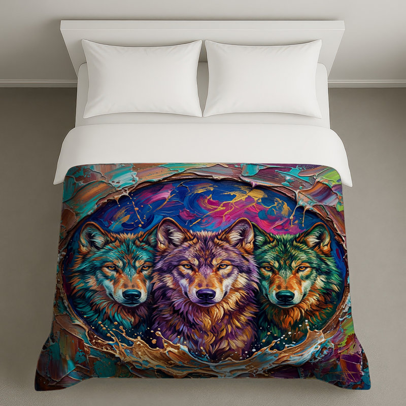 Trois loups peignant des housses de couette, King