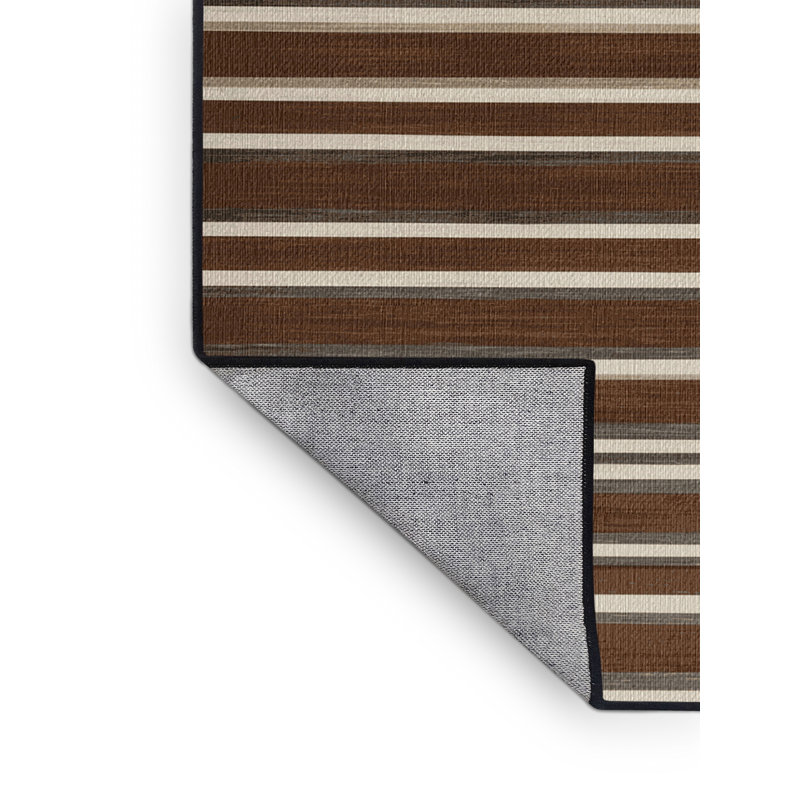 Washable Walnut Light Gray Striped Area Rug, Rectangle 6' x 9'