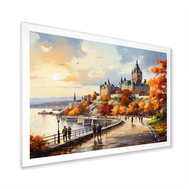 «Québec City Touristic City II», reproduction d'art sur toile Québec, Cadre simple blanc, H 34 po x l 44 po x P 1,5 po