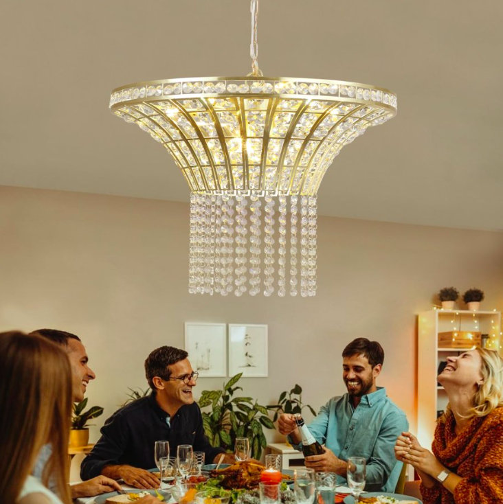 23.6" 8 Light Crystal Waterfall Chandelier