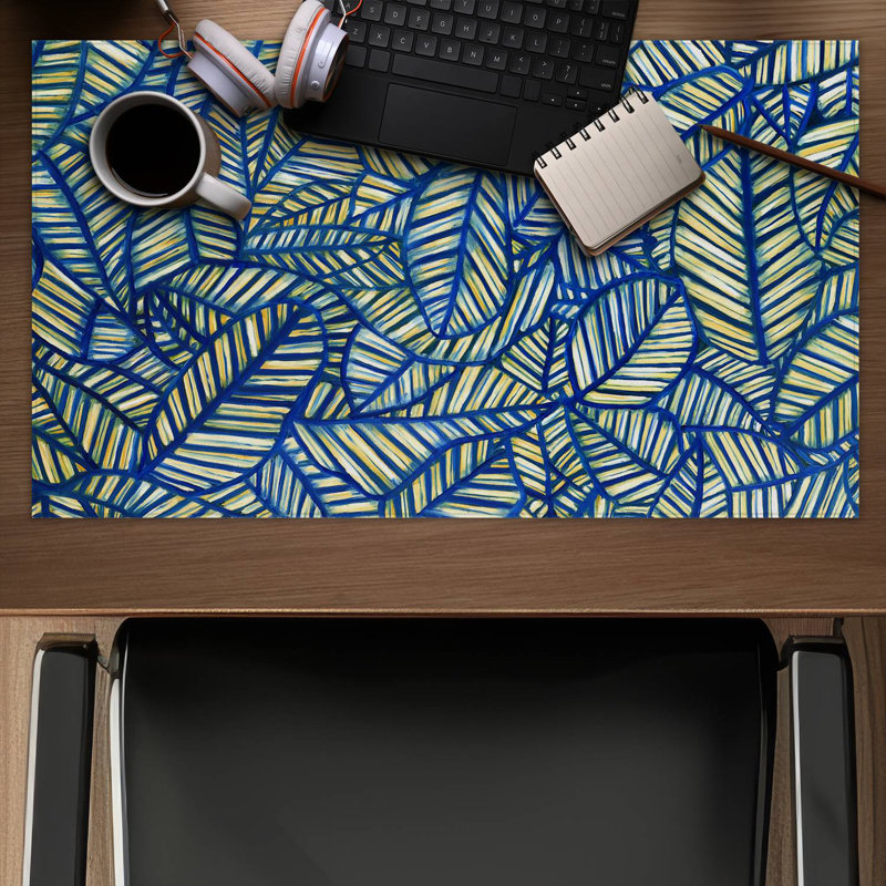 Blue leaf patterns - 14.00"x24.25" Desk mat