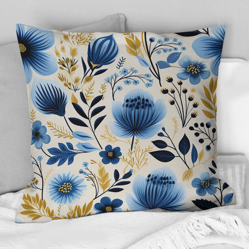 Coussin décoratif Nordic Yellow Blue Garden Dreams II, H 18 po x l 18 po