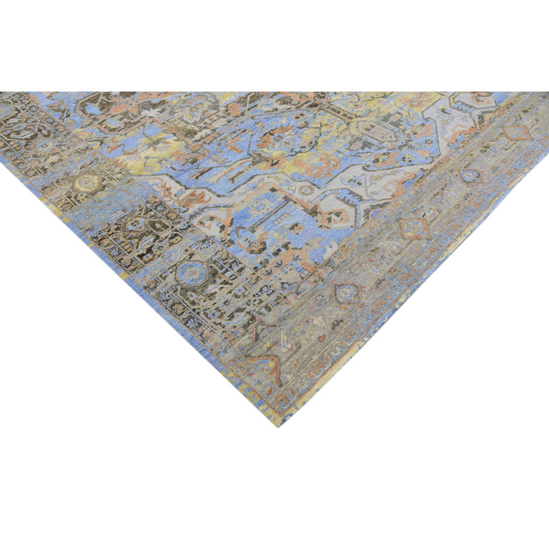 Hand Knotted Oriental Area Rug in Blue/Rust/Brown, Rectangle 9' x 12'