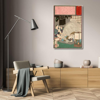 "Black Monster Attacking a Carpenter's Wife in Kanda" by  Tsukioka Yoshitoshi - Gallery Wrap Canvas Wall Art